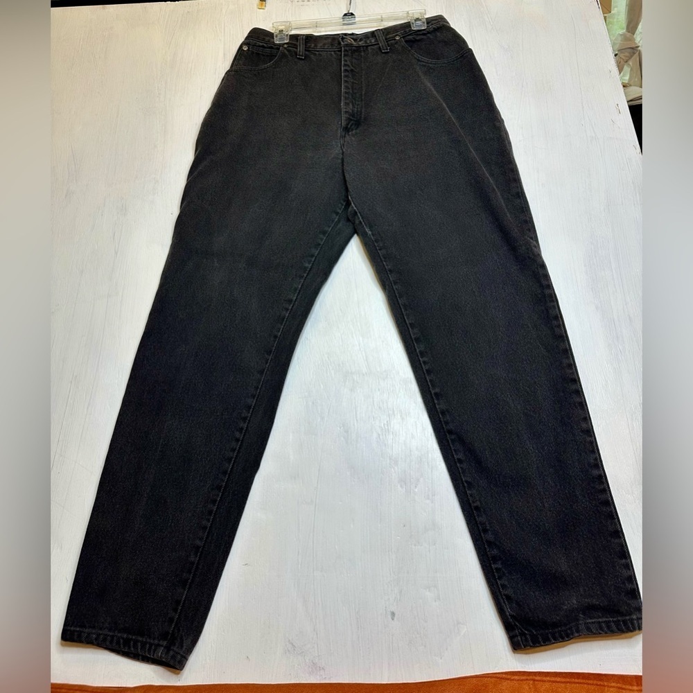 Vintage Wrangler Blues 100%Cotton Black Jeans 16 x 32 USA High Rise Straight Leg - Picture 2 of 10
